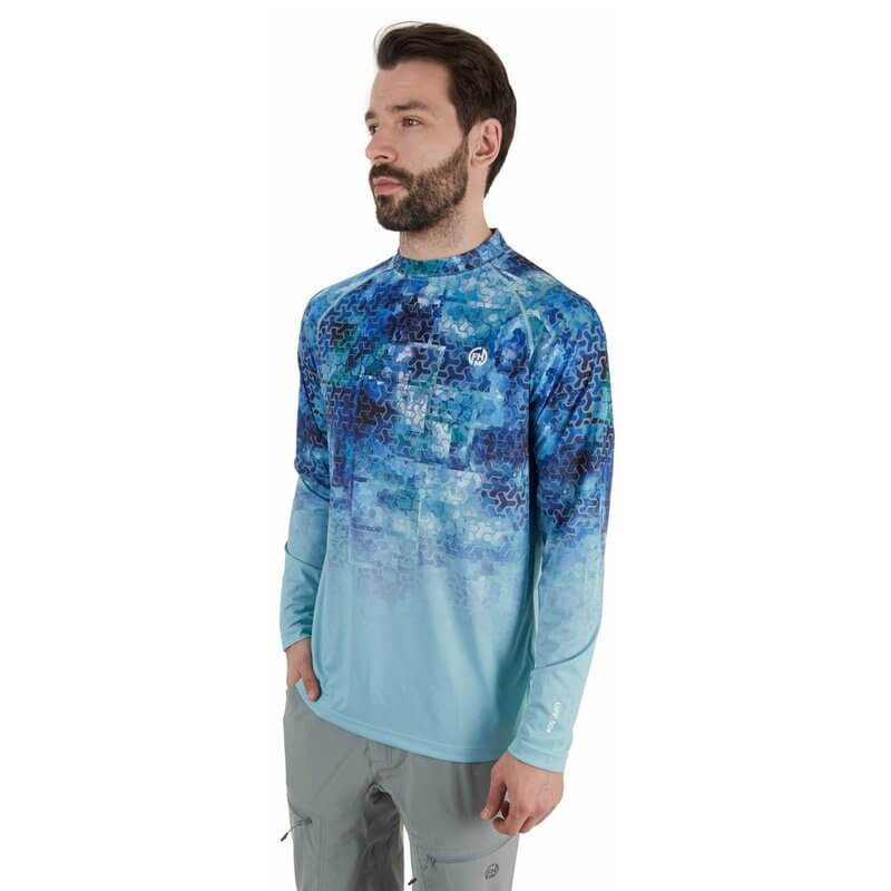 FHM Mark EVO V2 UV Protection Fishing Shirt marškinėliai, Print Blue,