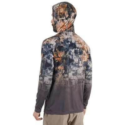 FHM Mark V2 UV Protection Fishing Hoodie marškinėliai su gobtuvu Print Orange/Grey,