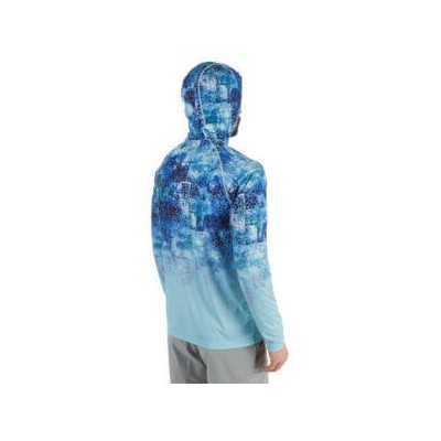 FHM Mark UV Protection Fishing Hoodie V2 Hooded Shirt Print Blue
