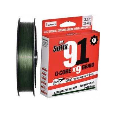 Sufix плетеная леска 91 Braid Lo-Vis Green 150м 0,104мм 4,9кг