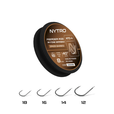 NYTRO NTO-4 Feeder Rig Fine Barbed Kabliukai su pavadėliu feederiui 100cm