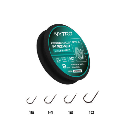 NYTRO NTO-6 Feeder Rig River Stiprūs pavadėliai su kabliukais upėms 100cm