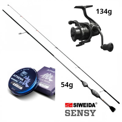 Avižadrebio spiningo komplektas Siweida Sensy 1,75cm 0.2-1.5g + Bearking Athena B1000 + pintas valas